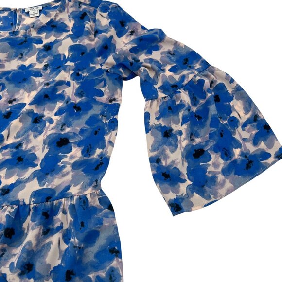 J.Crew Womens Blue Floral Ruffle Hem Blouse With Bell Sleeves & Tiered Design M - Picture 7 of 8